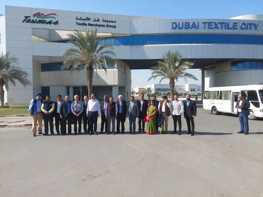 An Indian trade delegation at the gates of Dubai Textile City, 2021
